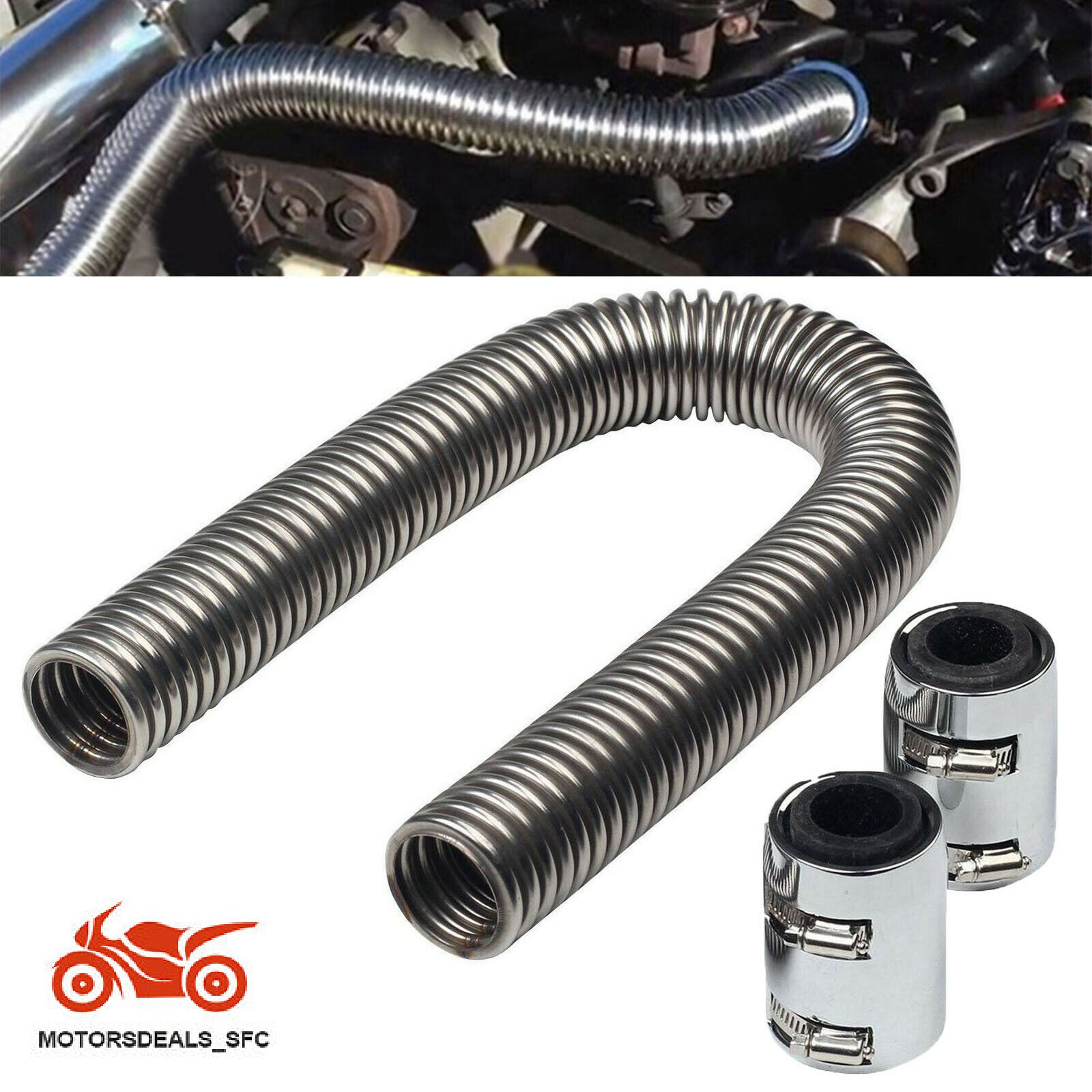 36'' Stainless Steel Flexible Radiator Hose Kit with Chrome Caps Universal