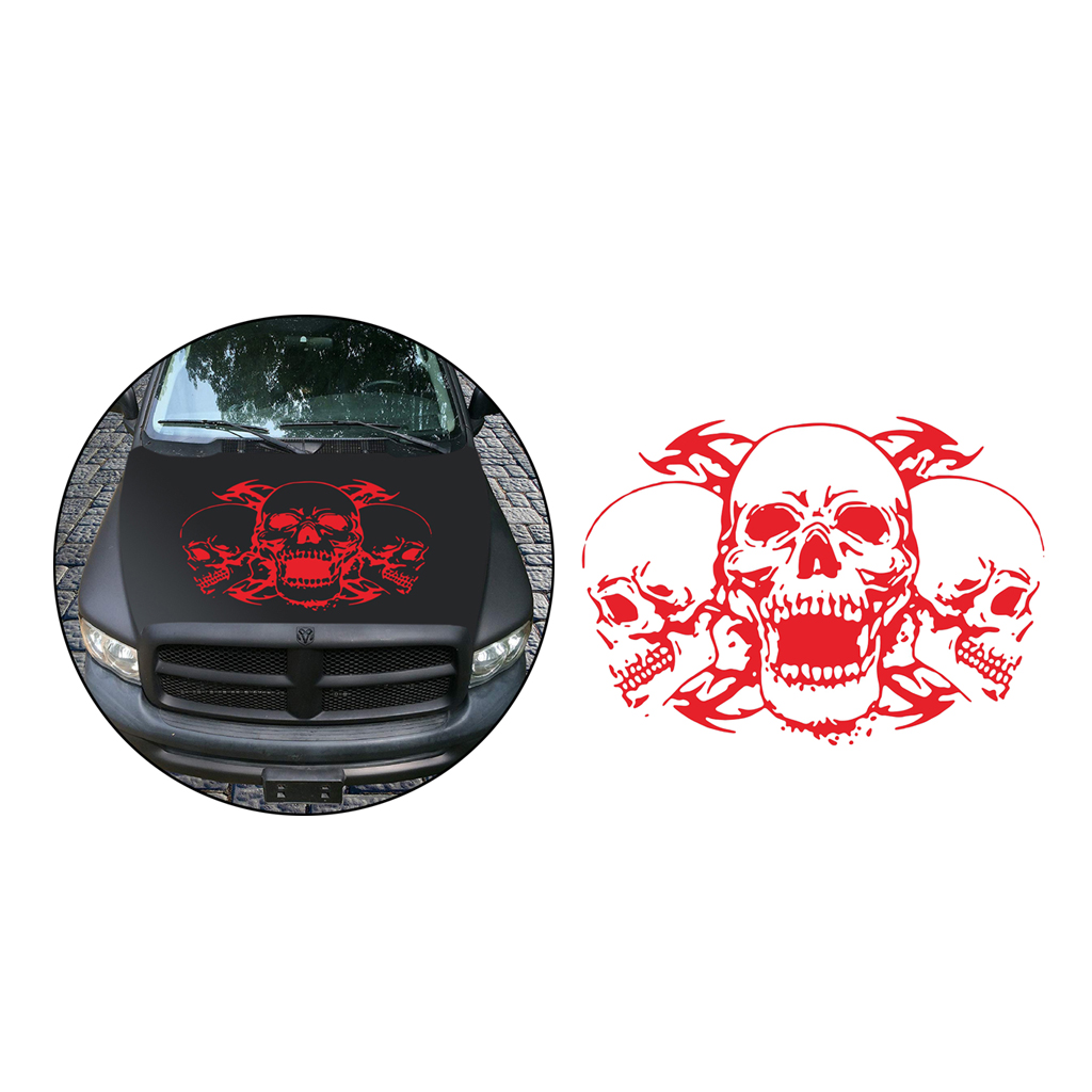 Skull Head Car Bonnet Stickers Graphic Decal for Trucks Boats Yachts Red