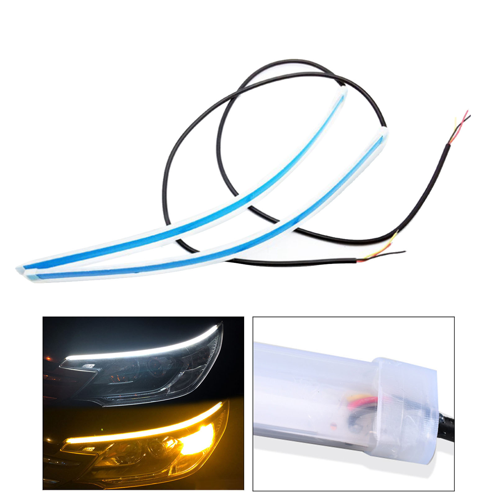 2x Waterproof Car DRL Daytime Running Light Strip Tube 12V W To Y 60cm