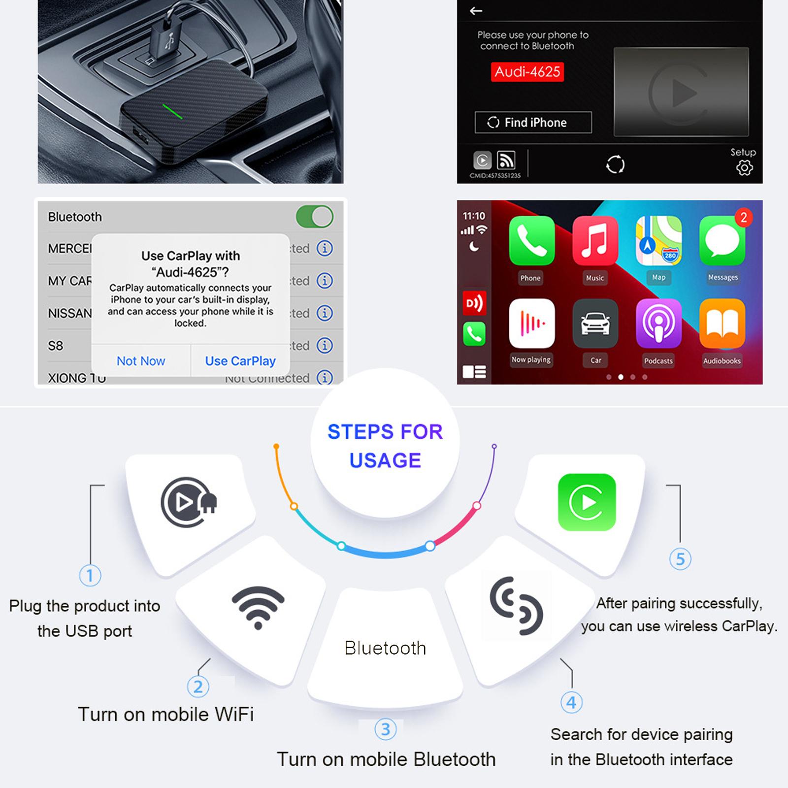 Wireless Carplay Adapter Easy Setup Online Music App Music App