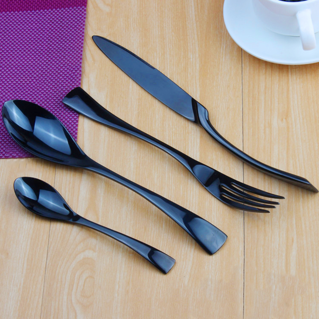 Black Stainless Steel Cutlery Dining Table Dinner Soup Spoon Tableware