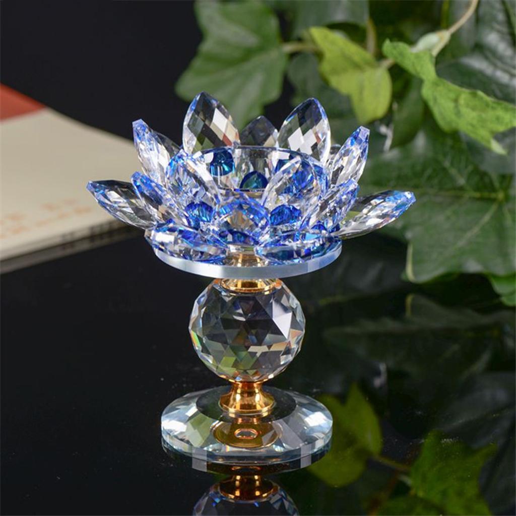 Shiny Crystal Glass Buddhist Lotus Flower Tealight Candle