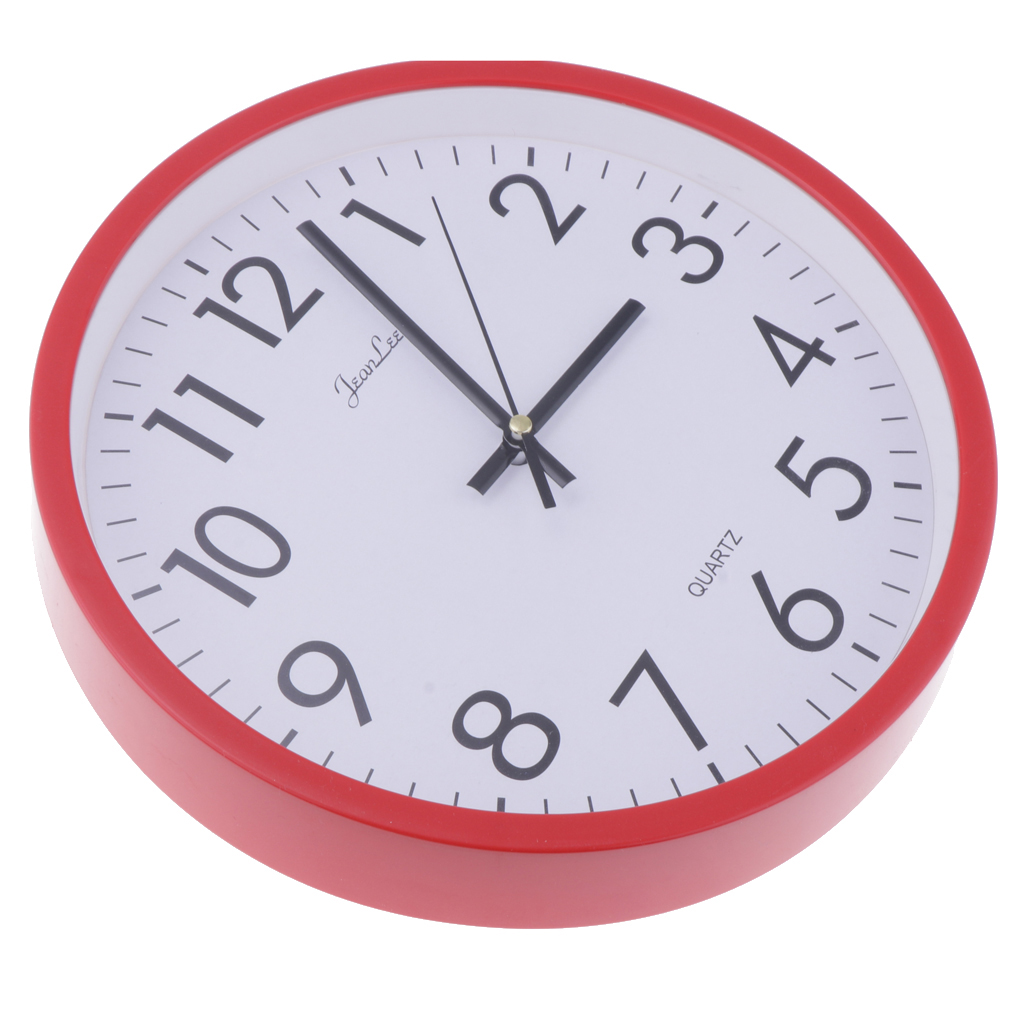 Wall Clock Silent Quality Quartz Battery Operated Home Office 10" Red