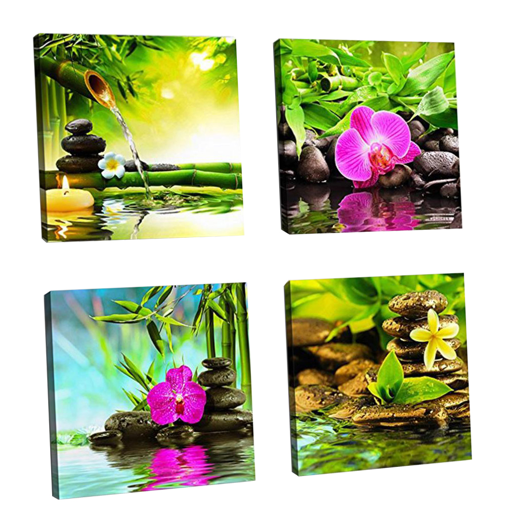 4 Panels Unframed Canvas Print Painting Wall Art Poster Flowers Scenery