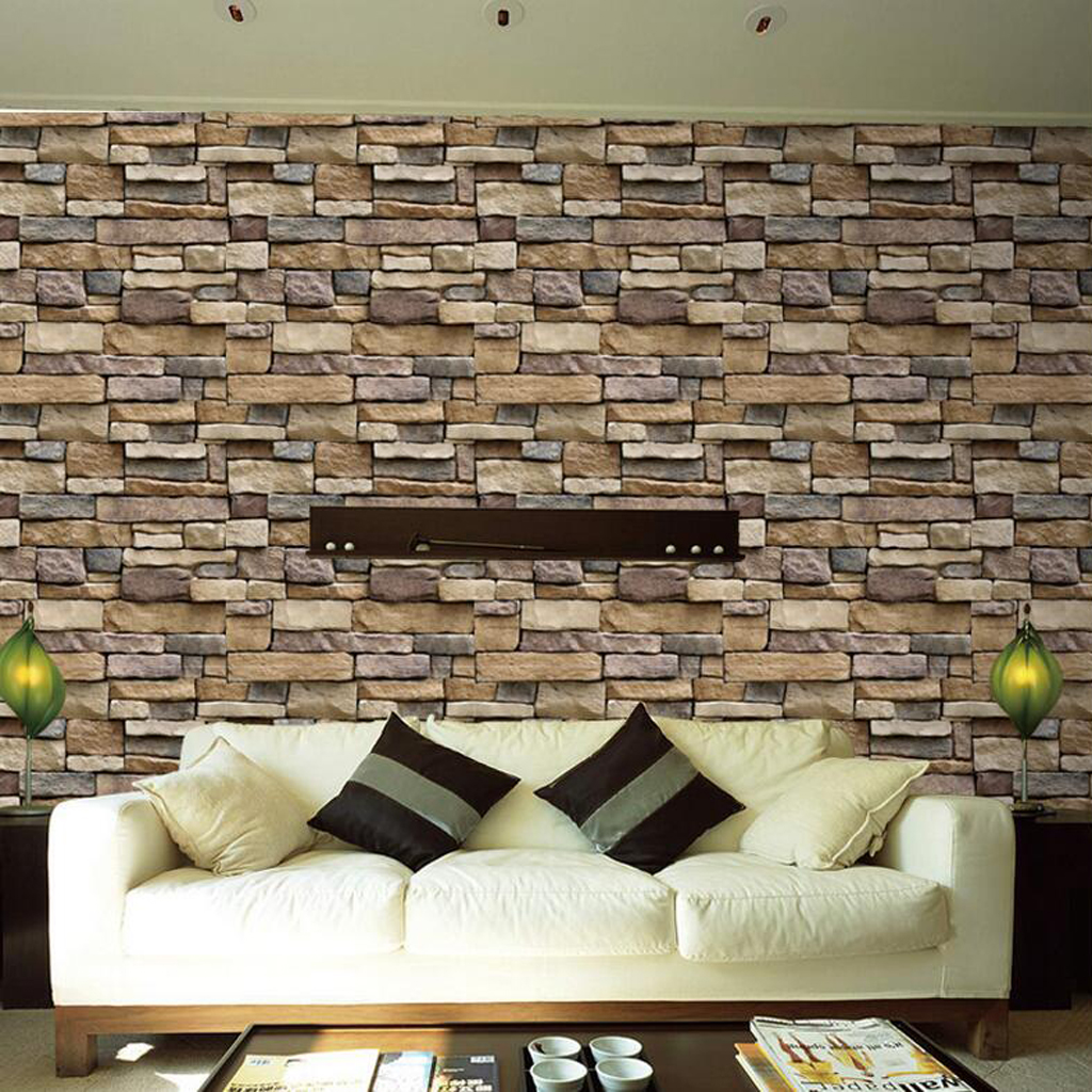 Retro 3D Effect Wallpaper Natural Brick Effect Stone Brick Tile Print Wall Paper -39.37 x 17.72 inch
