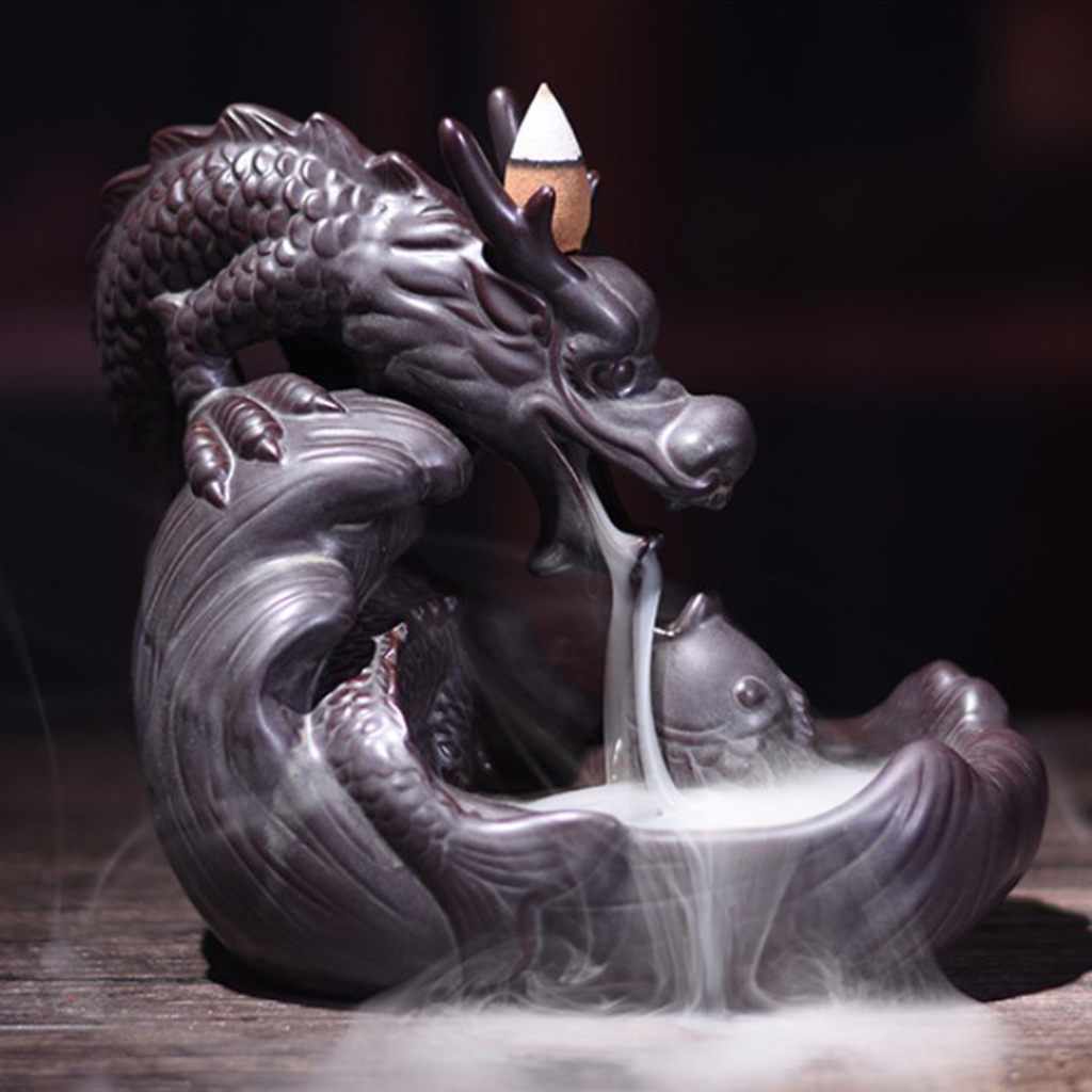 Ceramic Backflow Incense Burner Home Decor Dragon Cones Holder Censer a