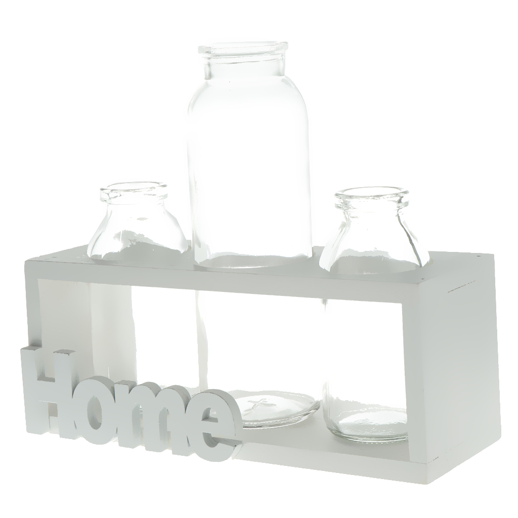 Crystal Glass Test Tube Vase in Wooden Stand Terrarium Glass Planter 3-White