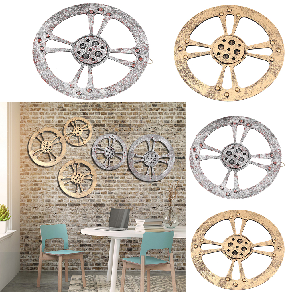 Wooden Gear Wall Art Industrial Style Shabby Chic Wall Decor 24cm Gold