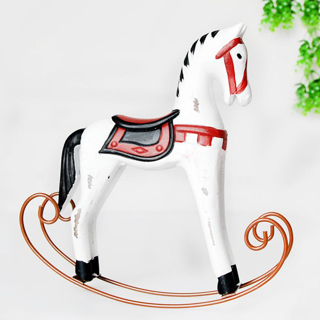 Mini Wooden Rocking Horse Kids Toys Desktop Ornament White