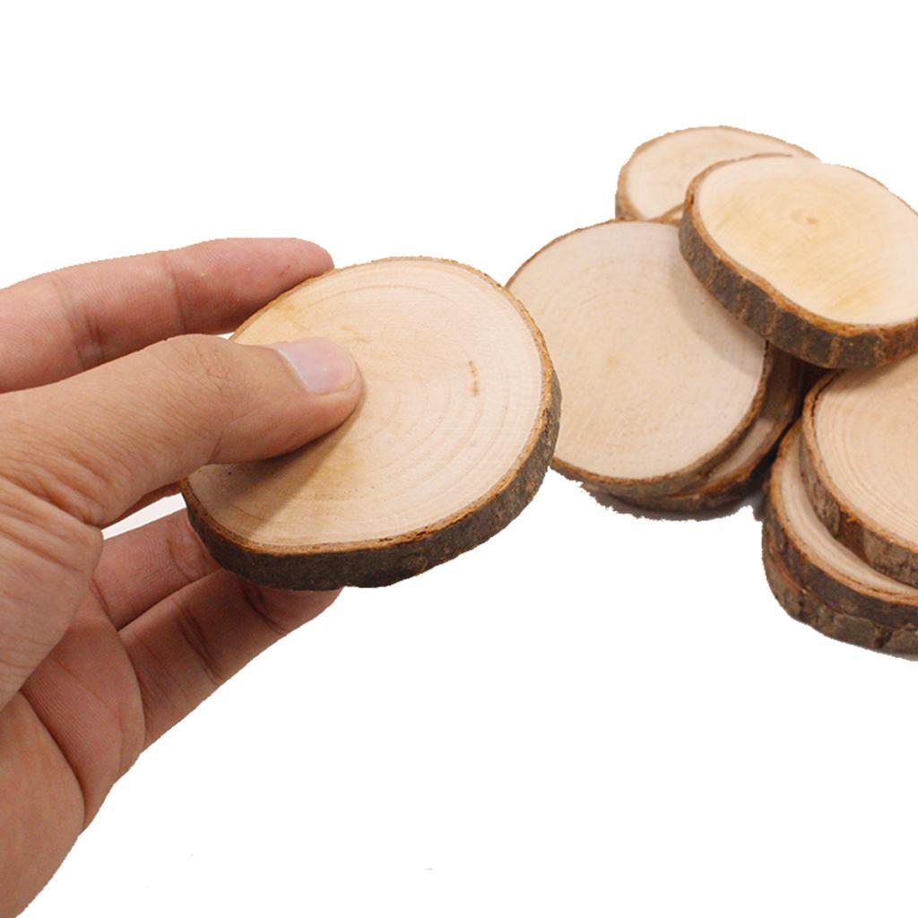 10pcs Unfinished Natural Wood Slices Circles with Tree Bark Wedding Ornament