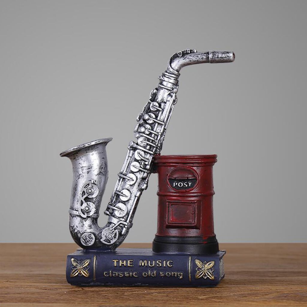 Resin Pen Holder Saxophone Violin Red Pen Holder Silver Saxophone_ 8cm