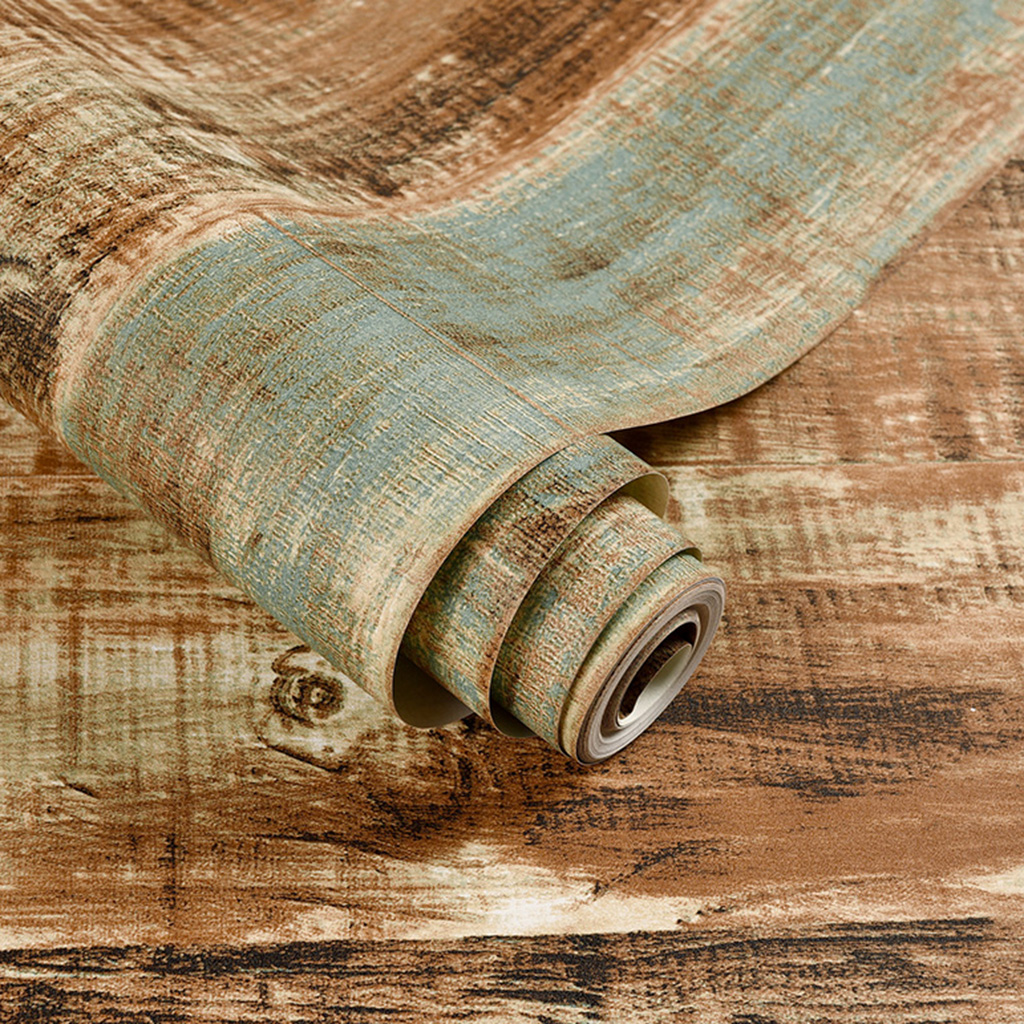 Vintage Wood Textured PVC Wall Covering Wallpaper for Home