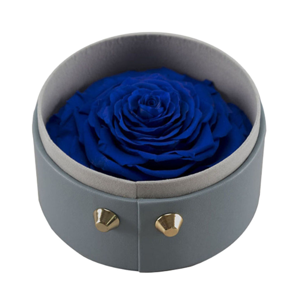 Finished Preserved Flower Round Hollow-out Leather Gift Box Blue
