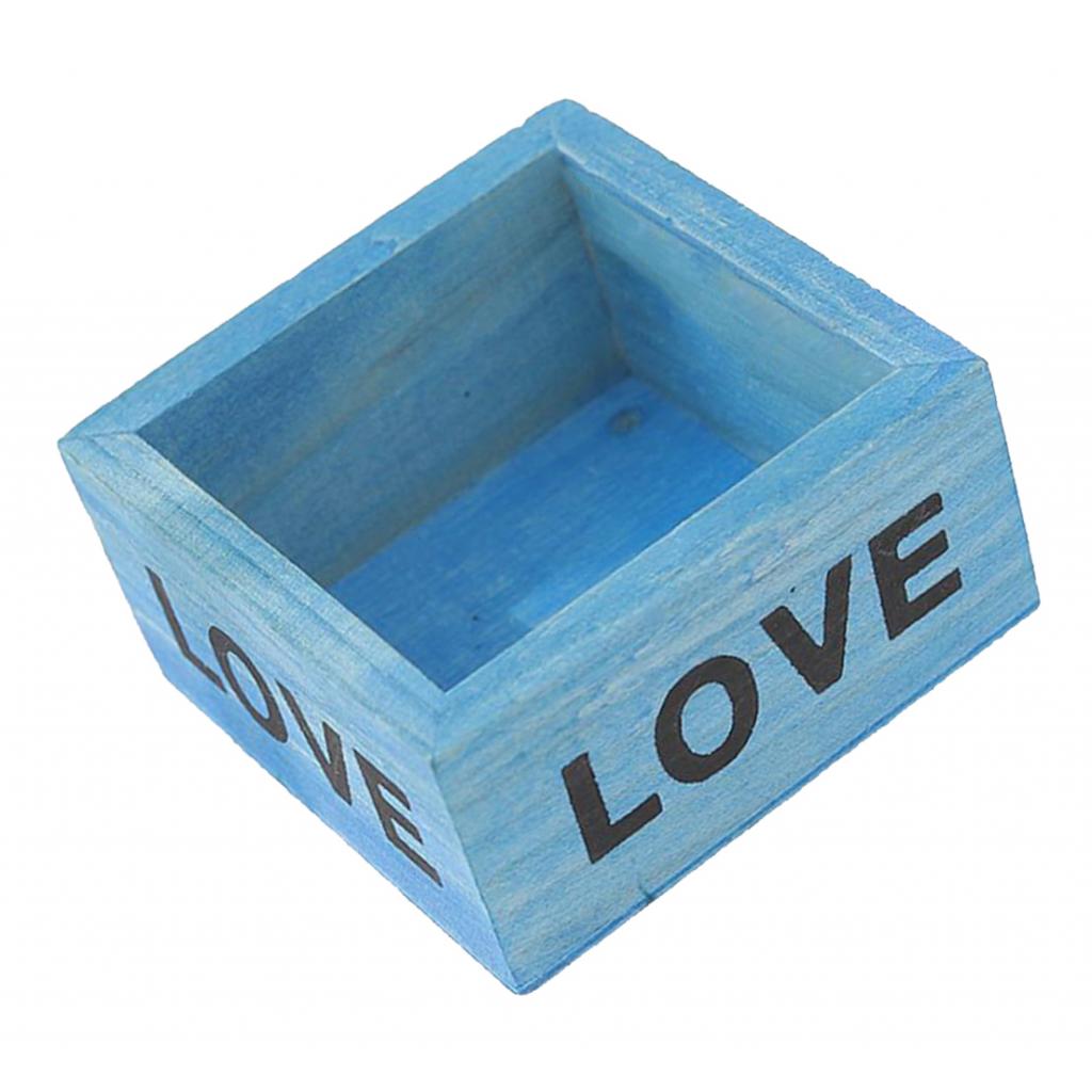 Retro Style Wooden Succulent Plants Square Flowerpot Blue