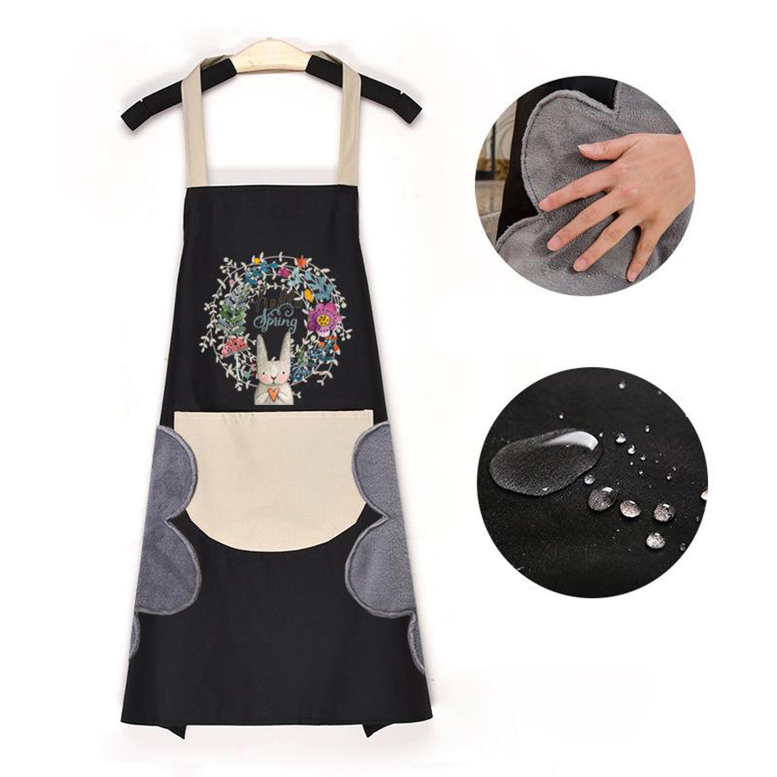 Women Cooking Apron with Pocket and Hand Towel Baking Cooking Black