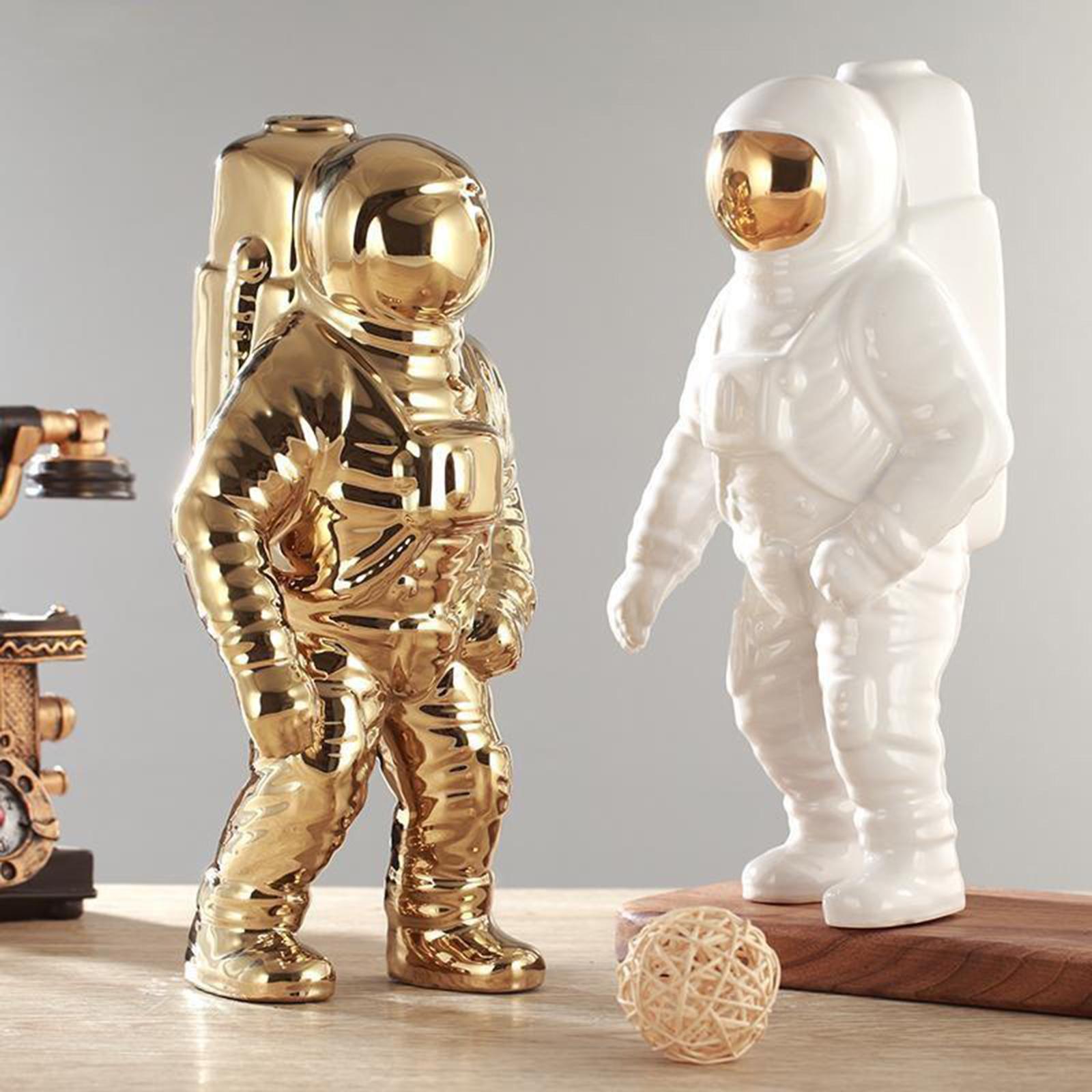 Ceramic Space Man Figurine Sculpture Astronaut Cosmonaut Statue Art White