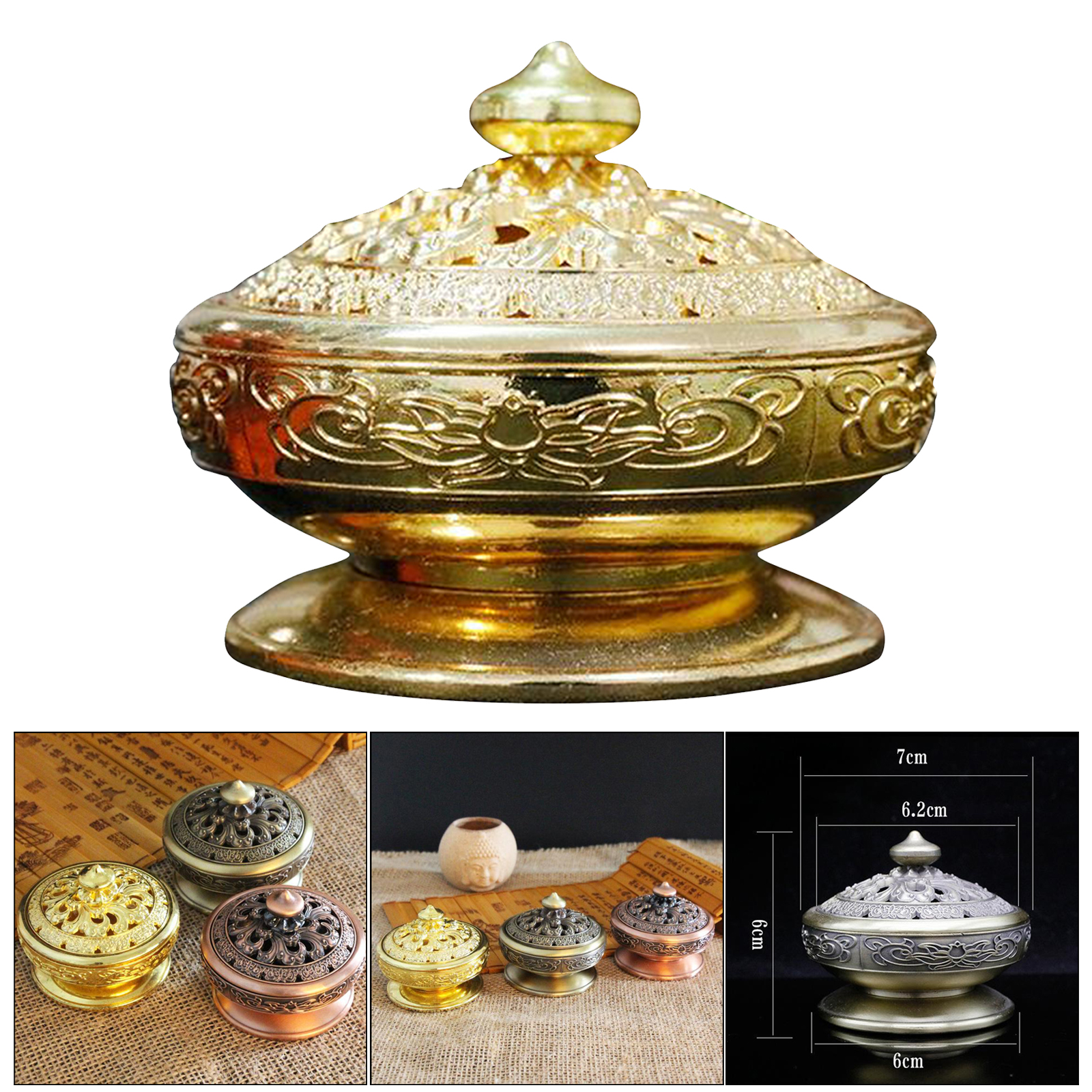 Incense Cone Burner Holder Waterfall Backflow Censer Home Yoga Room Golden