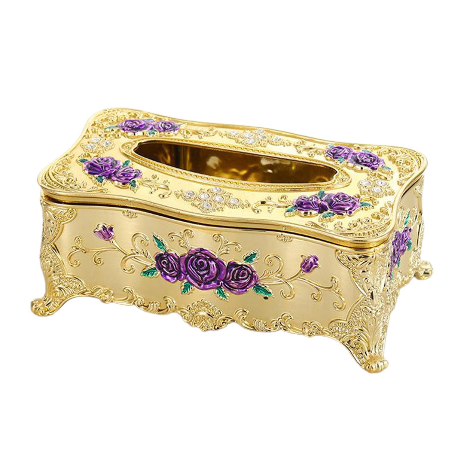 Home Rectangular Tissue Paper Box Case Holder Cover Golden Purple