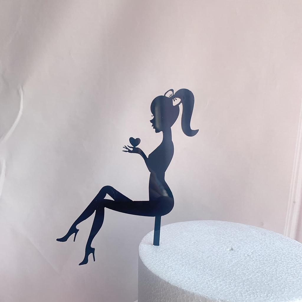 DIY High Heel Girl Lady Silhouette Wedding Birthday Cake Topper Black Heart