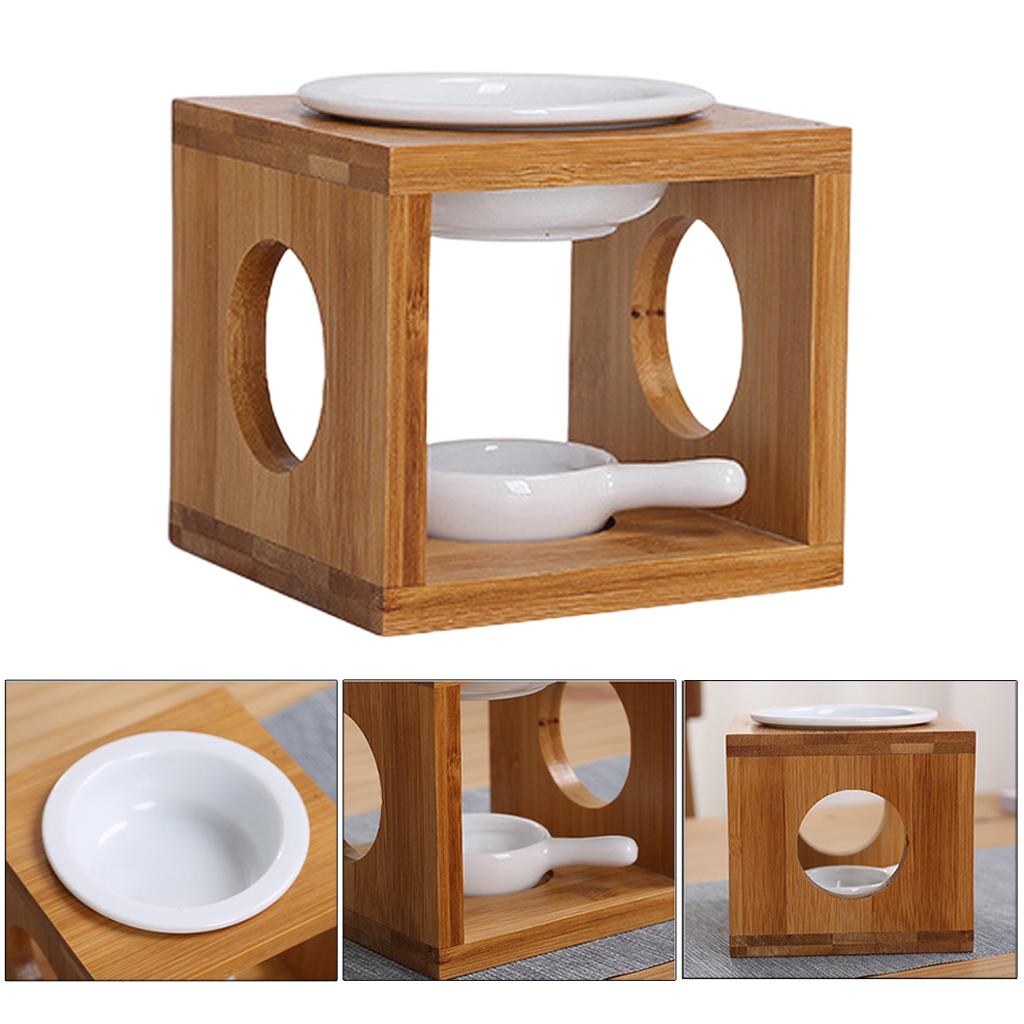 Wooden Tealight Candle Holder Aroma Essential Oil Burner Four Sides