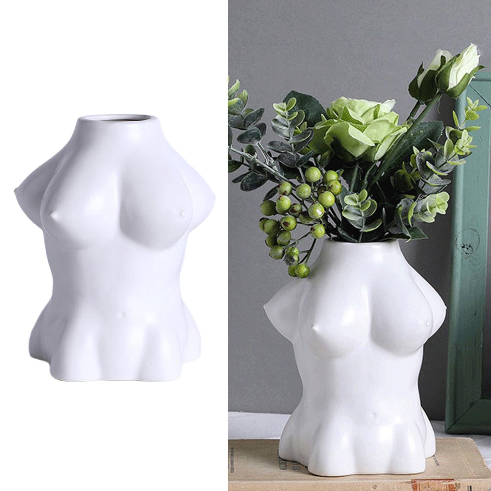 Nude Female Body Vase Ceramic Tabletop Dry Flower Decor White 17x14x14cm