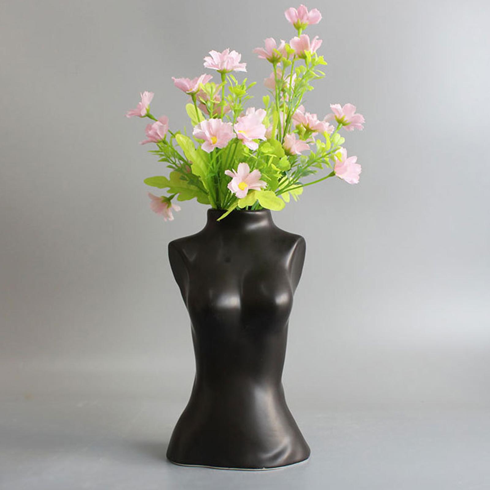Ceramic Body Vase Face Plants Pot Statues Ornament Black 12x10x20.5 cm