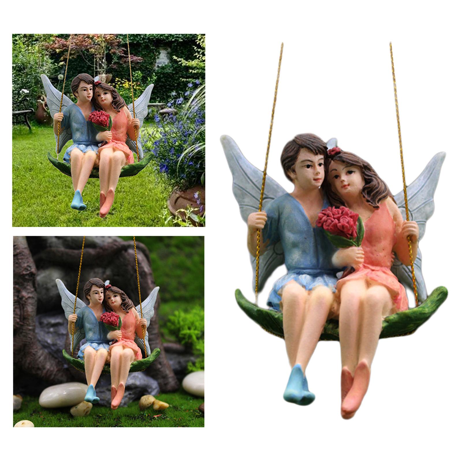 Miniature Fly Wing Couple Fairy Figurines Dollhouse Garden Patio Decor Toy