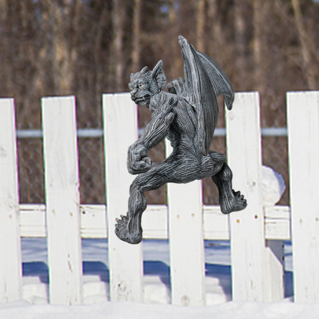 Garden Monster Statue Fence Hanger Figurine Sculpture Lawn Patio Ornament