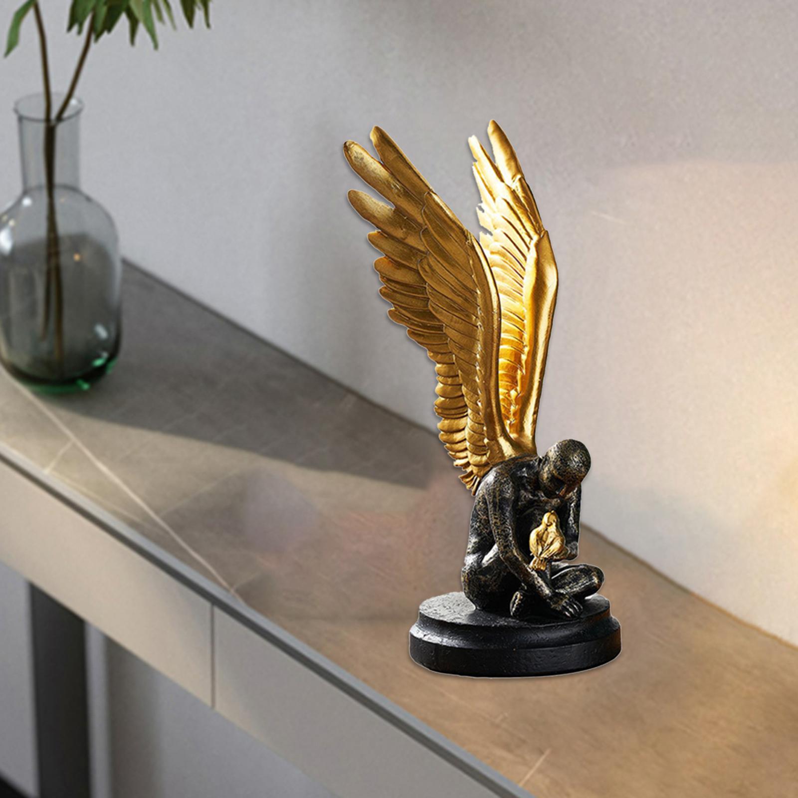 Retro Angel Wing Figures Vivid Statue Office Decor Accessory Ornament Gift golden