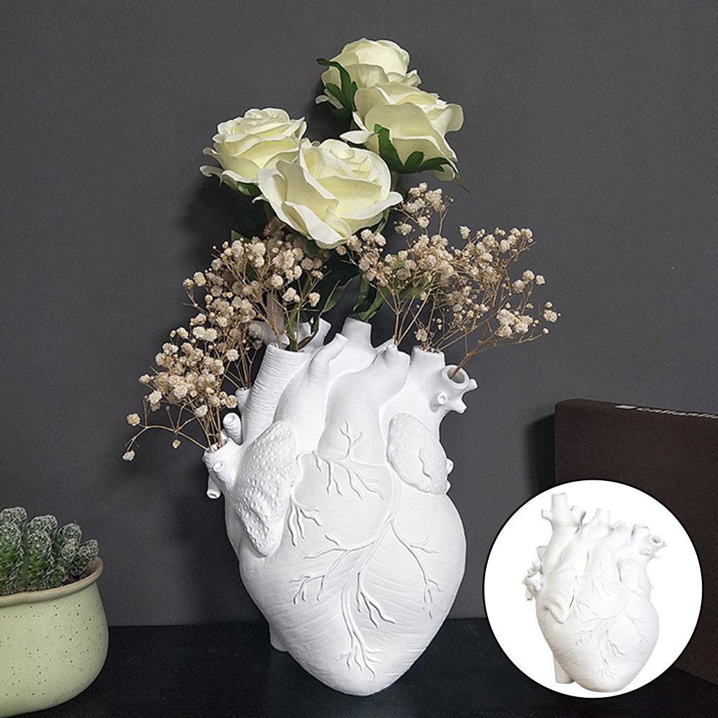Anatomical Heart Vase Resin Statue Flower Pot Ornament White 15x10.5x21CM