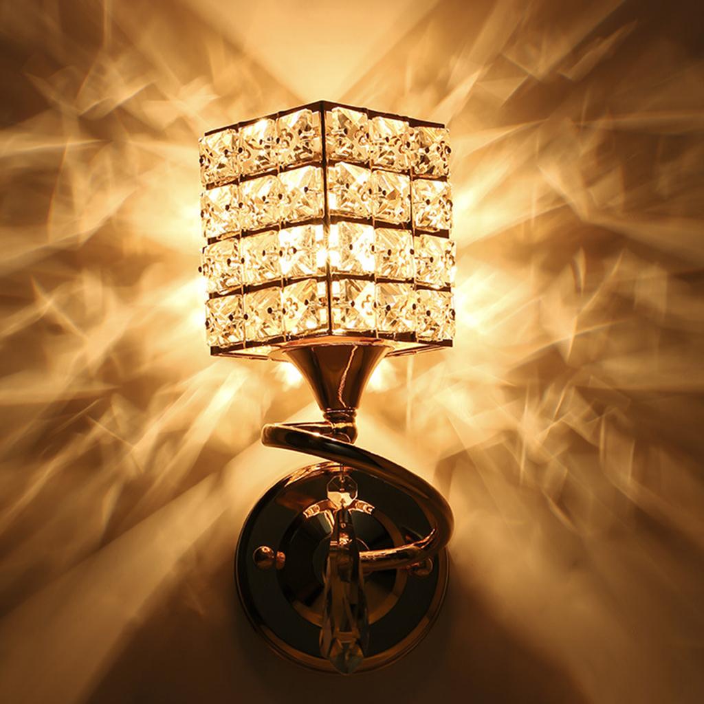 Crystal Wall Light Sconces Glass Wall Lamp Fixture E27 Gold Square