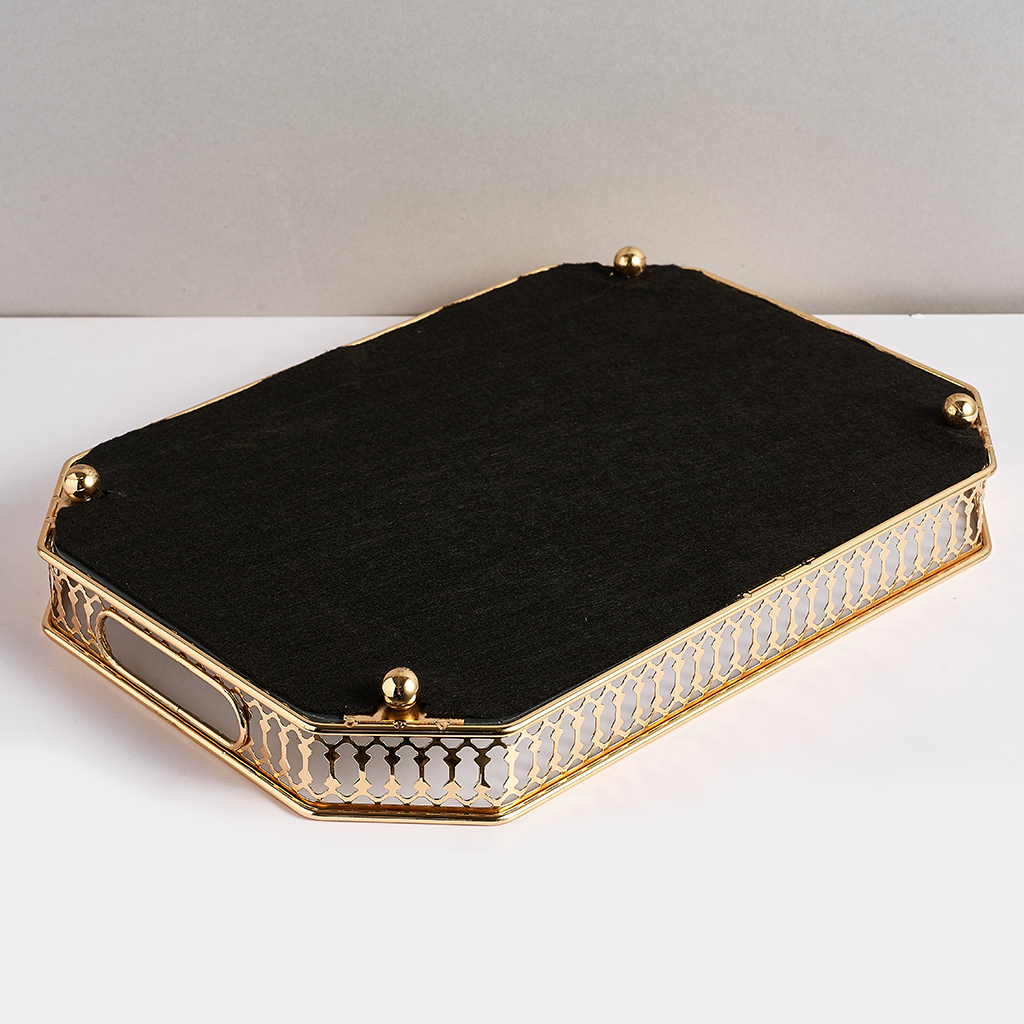 Retro Mirrored Vanity Tray Jewelry Perfume Earring Tray Decor Storage Golden