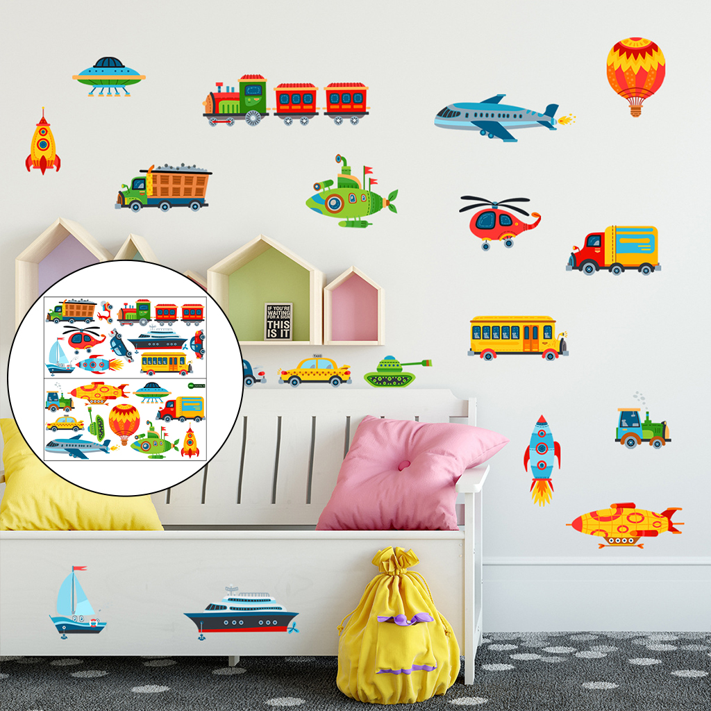 2x Vehicle Kids Wall Decal Construction Wall Sticker Decor Colorful Vehicles