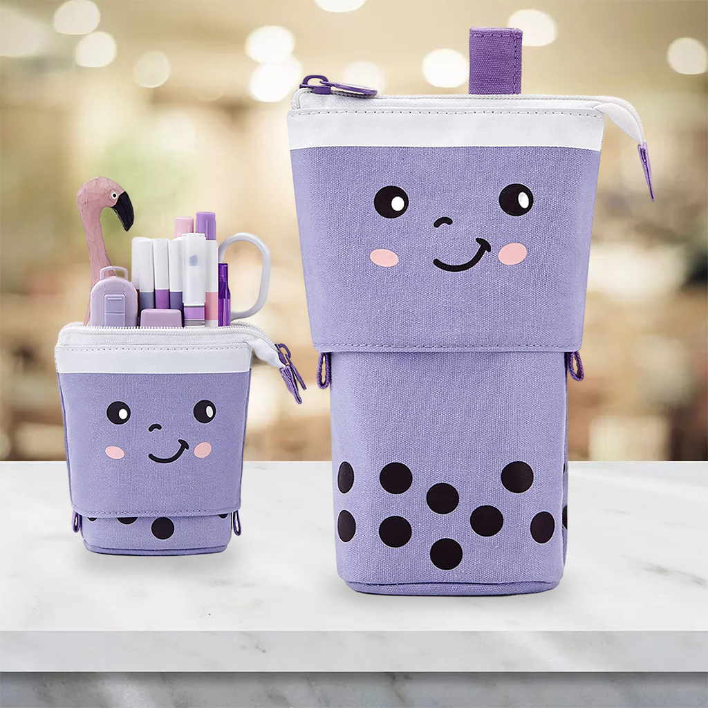 Stand Pencil Holder Milky Tea Shape Makeup Organizer Multifunction Purple