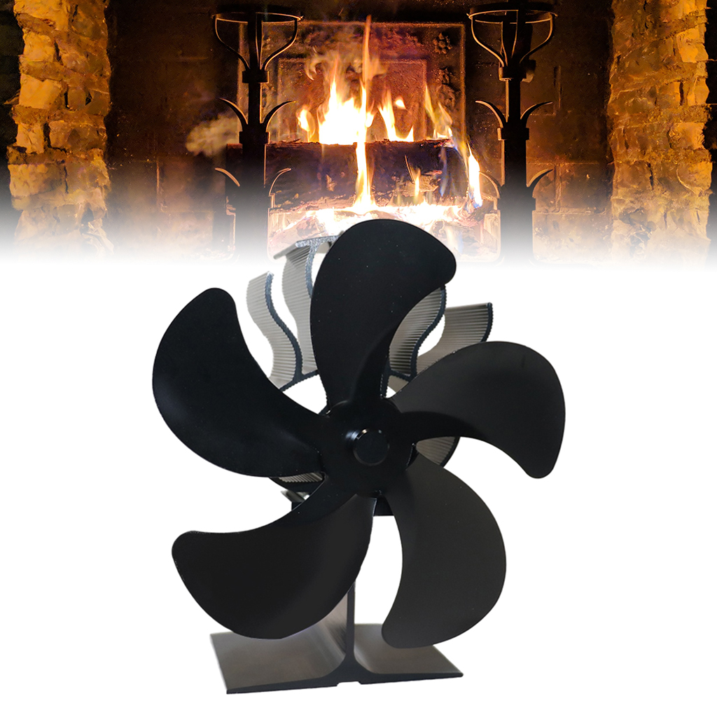 Heat Powered 5 Blade Stove Fan Eco Friendly Fireplace Fan Efficiency Black