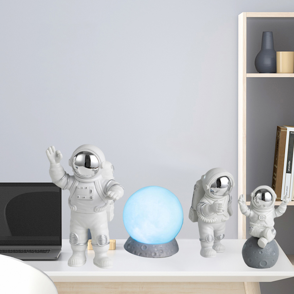 Astronaut Figurine Outer Space Statue for Office Bookcase Silver Blue 4Pcs