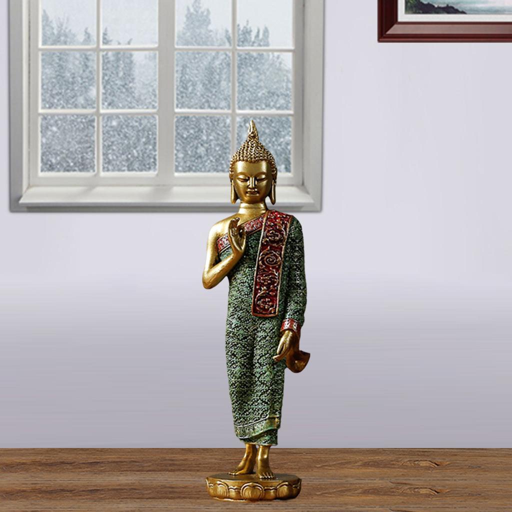 Meditating Buddha Statue Collectibles Sculpture Tabletop Artwork Decor Gift Gold Stand Pose A