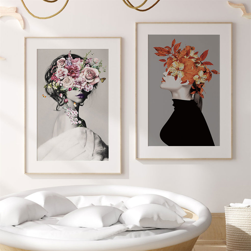 2x Contemporary Flowers Woman Abstract Painting Wall Art Home Decor Hanging