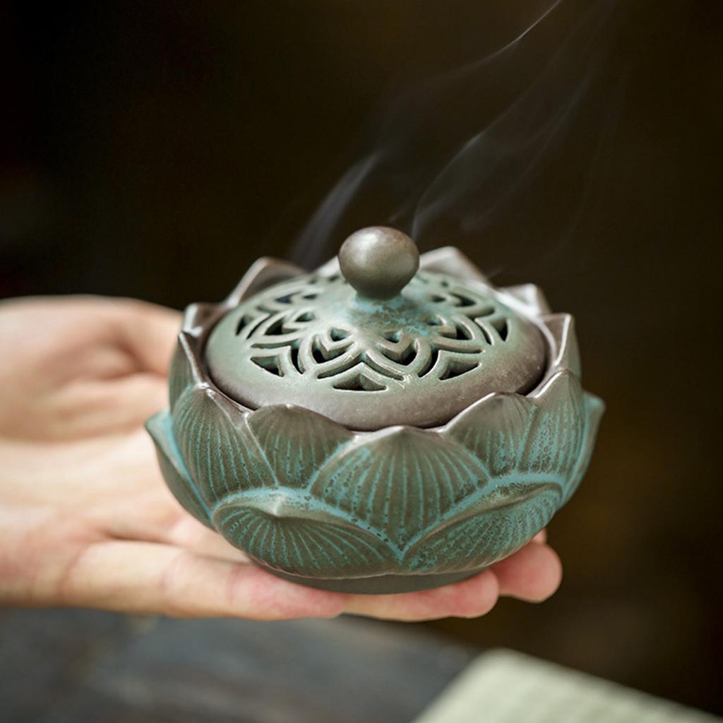 Incense Burner Lotus Statue Coil Incense Holder for Yoga SPA Aromatherapy
