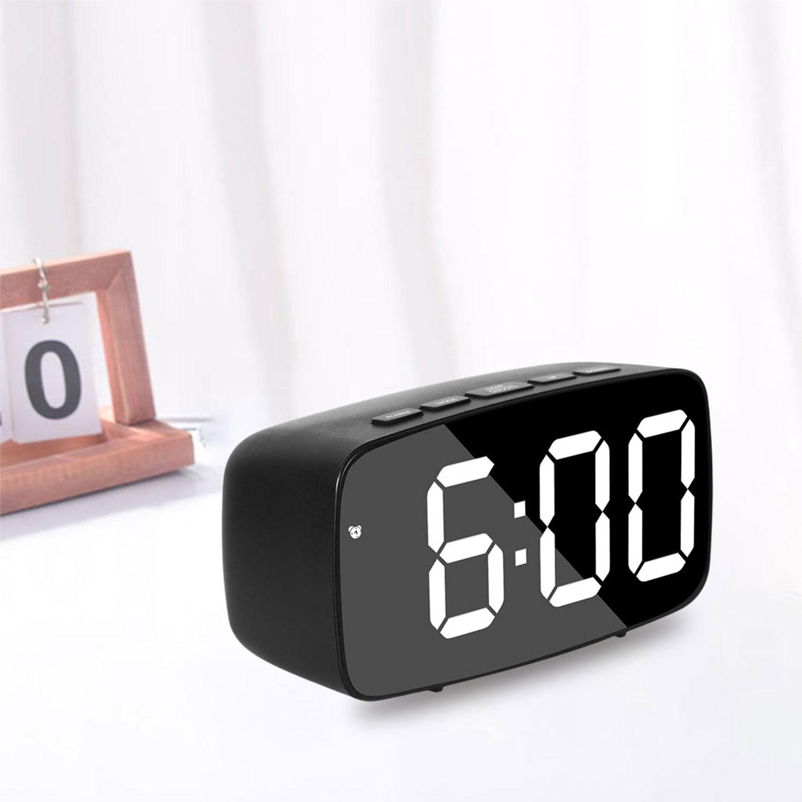 Digital LED Alarm Clock Bedroom Mirror Surface Snooze Bedside White Light