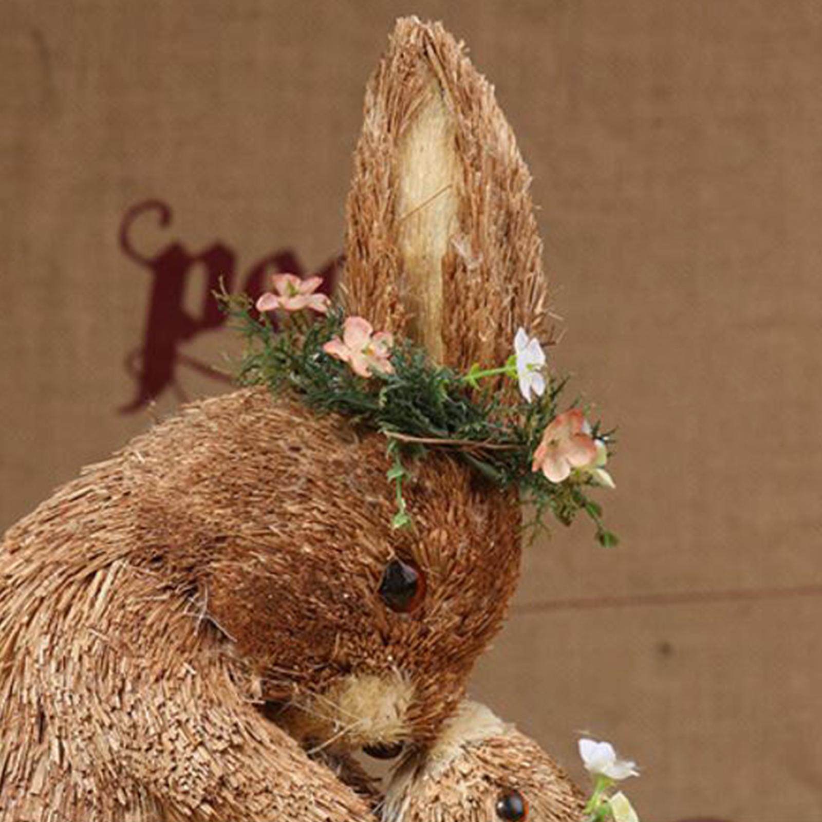 Lovely Straw Easter Rabbit Bunny Figurine Crafts for Spring Festival Decor 24x15x33cm