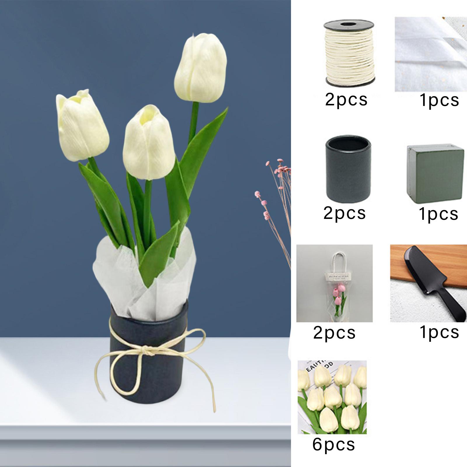 Potted Artificial Tulips Flowers DIY Bouquet Decor Milk White