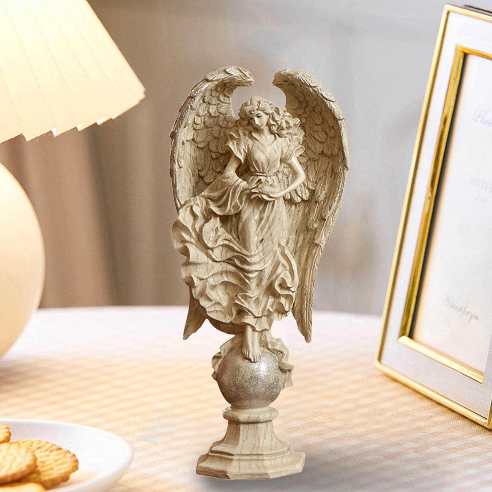 Resin Angel Wing Figures Statue Sculpture Crafts Bedroom Decor Accessories Beige