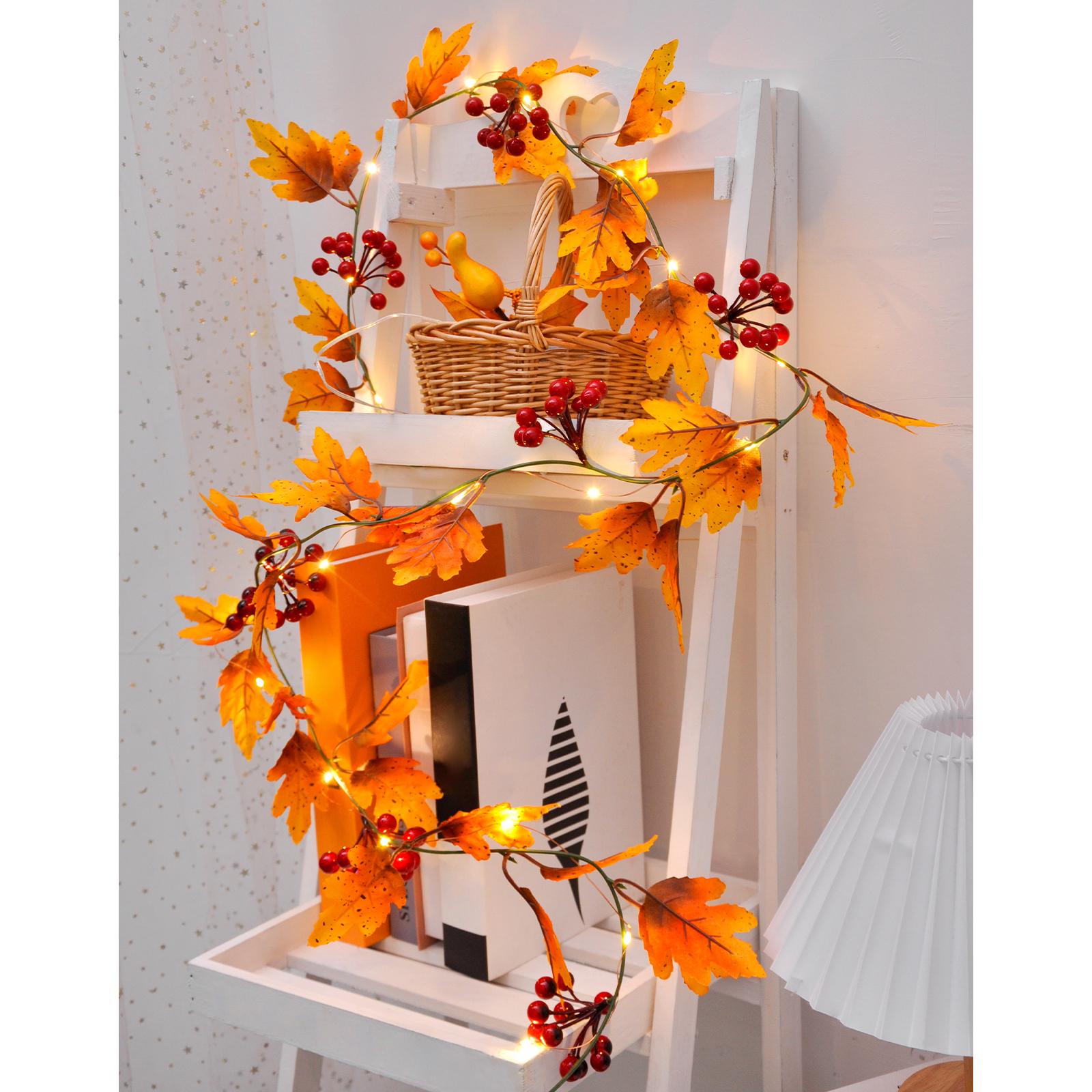 LED Night Lights Waterproof Maple Leaves String Lights With Red Berry