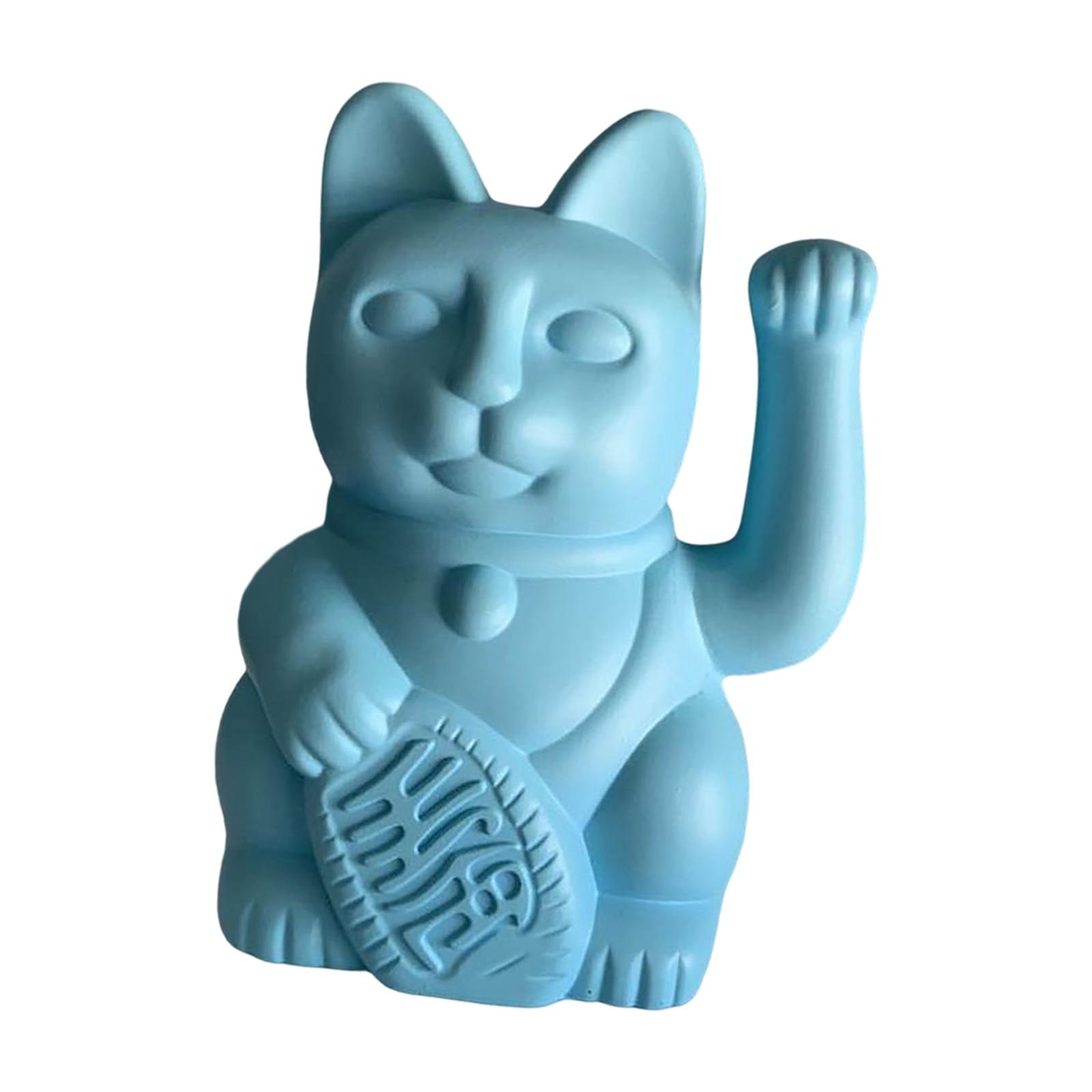 Resin Figurines Sculpture Maneki Neko Good Fortune Lucky Cat Statues Blue