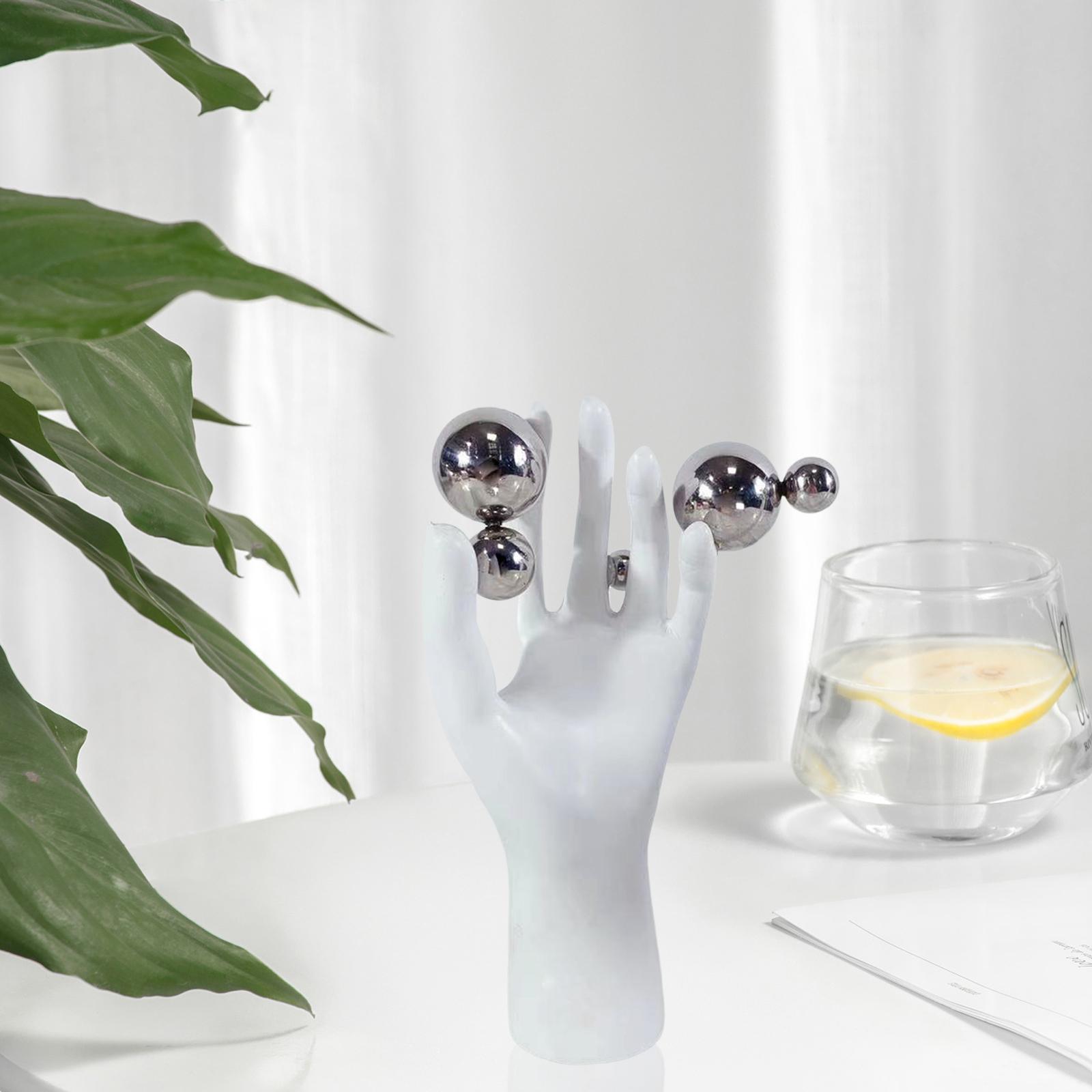 Resin White Hand with Silver Balls Statue Sculpture Creative S 13x8x23.5cm