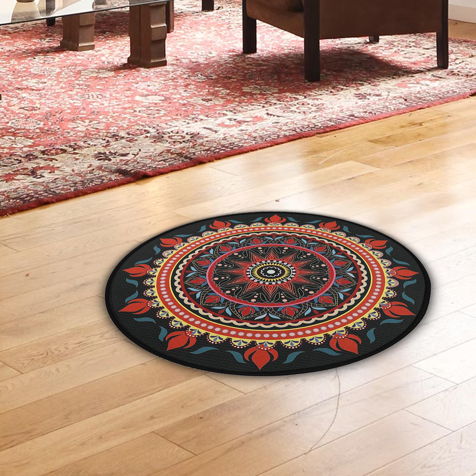 Mandala Pattern Round Yoga Floor Mat Meditation Mat Washable Dia 60cm