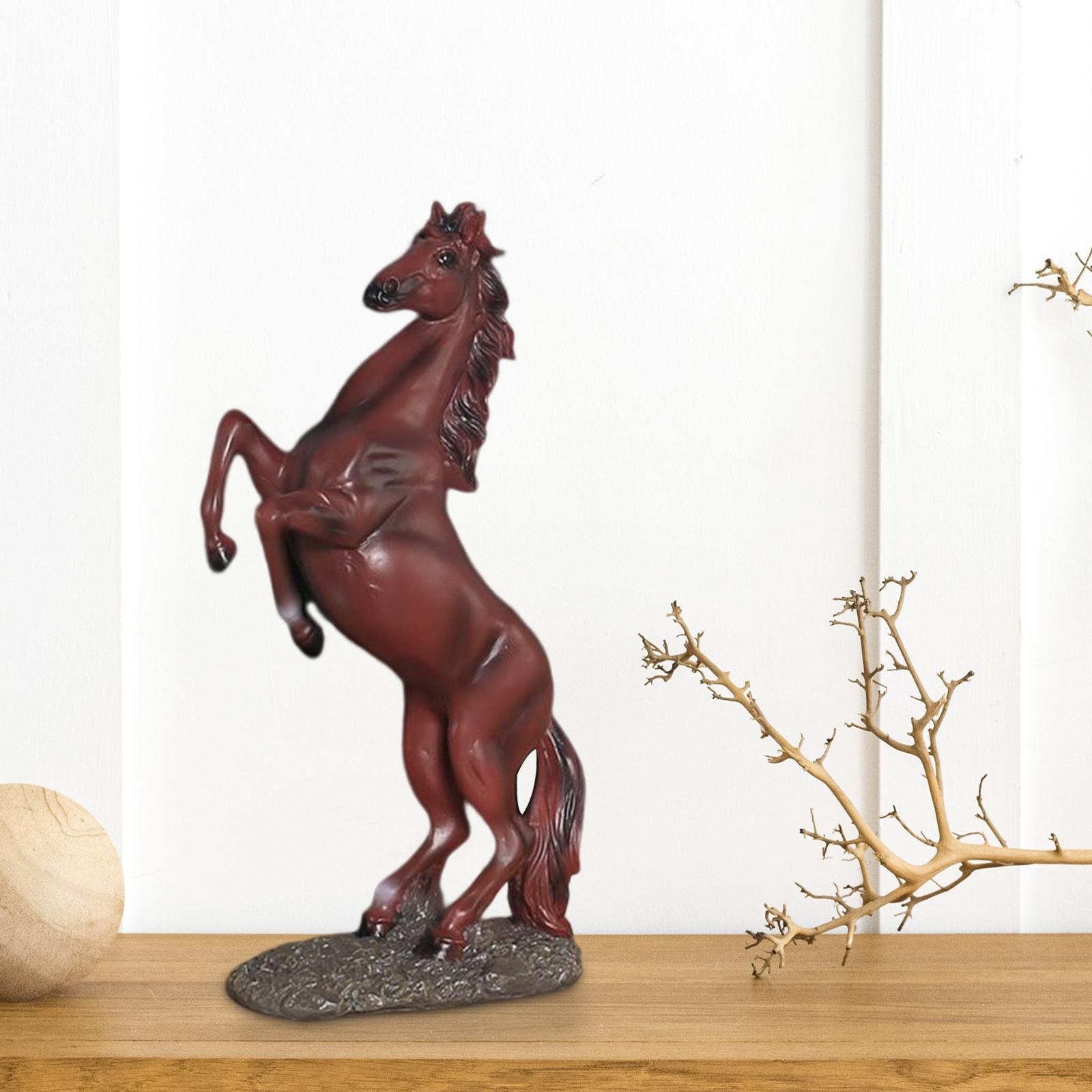 Standing Horse Resin Statue Rearing Horse Art Figurine Sculpture Red