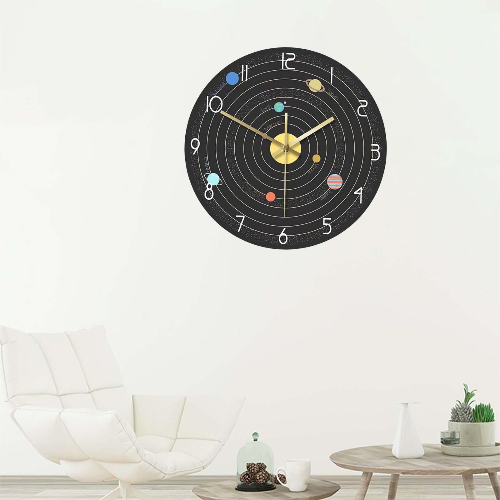 Solar System Home Wall Clock Non Ticking 12" Analog for Bedroom Living Room