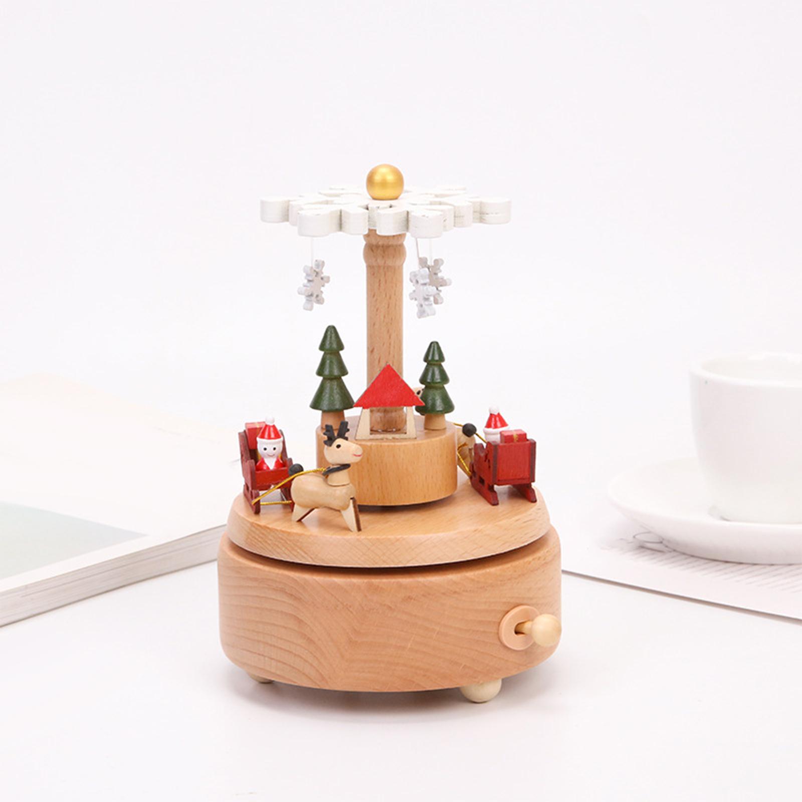 Portable Christmas Music Box Rotatable Carousel for Desktop Party Decor Elk